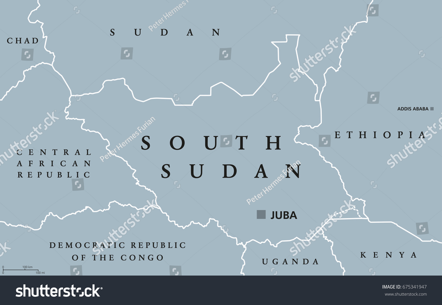 South Sudan Political Map Capital Juba เวกเตอรสตอก ปลอดคาลขสทธ Shutterstock