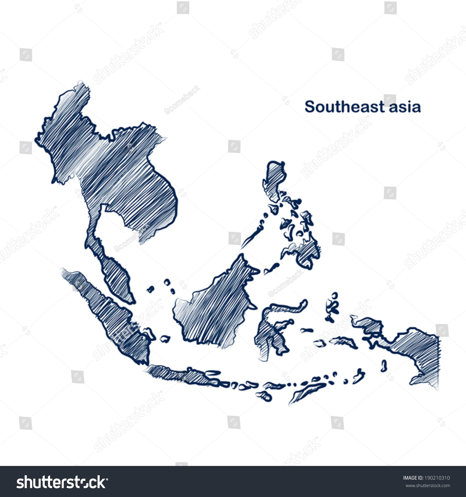 Southeast Asia Map Hand Drawn Background Vector Illustration