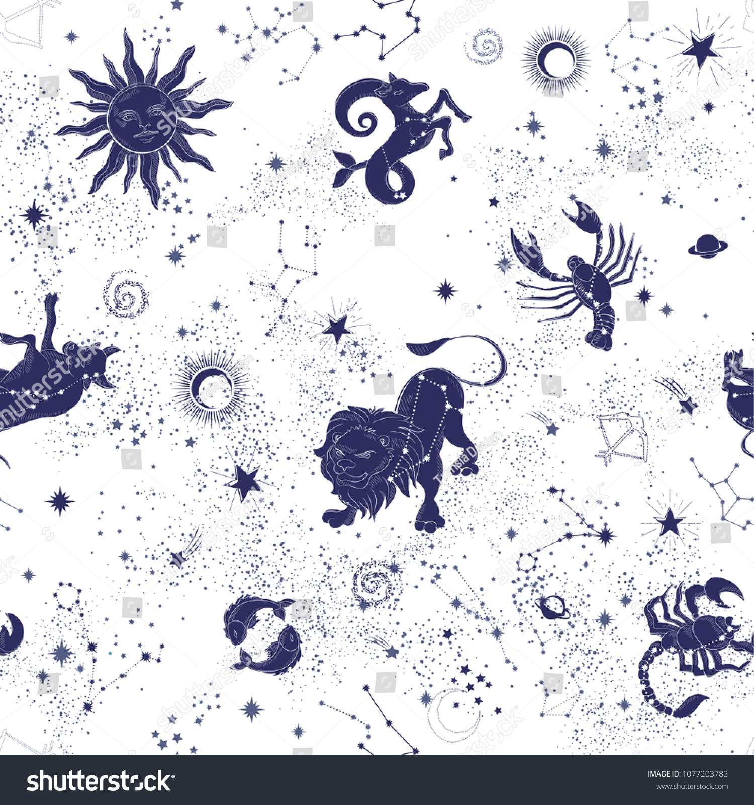 Space Galaxy Constellation Seamless Pattern Print Stock Vector Royalty