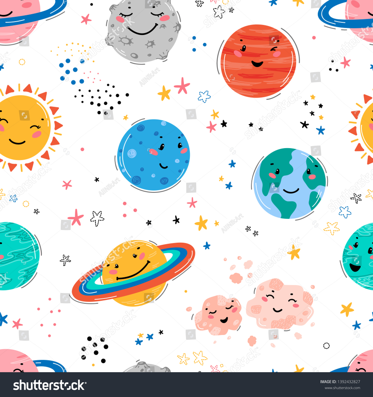 Space Seamless Pattern Planets Solar System Stock Vector Royalty Free