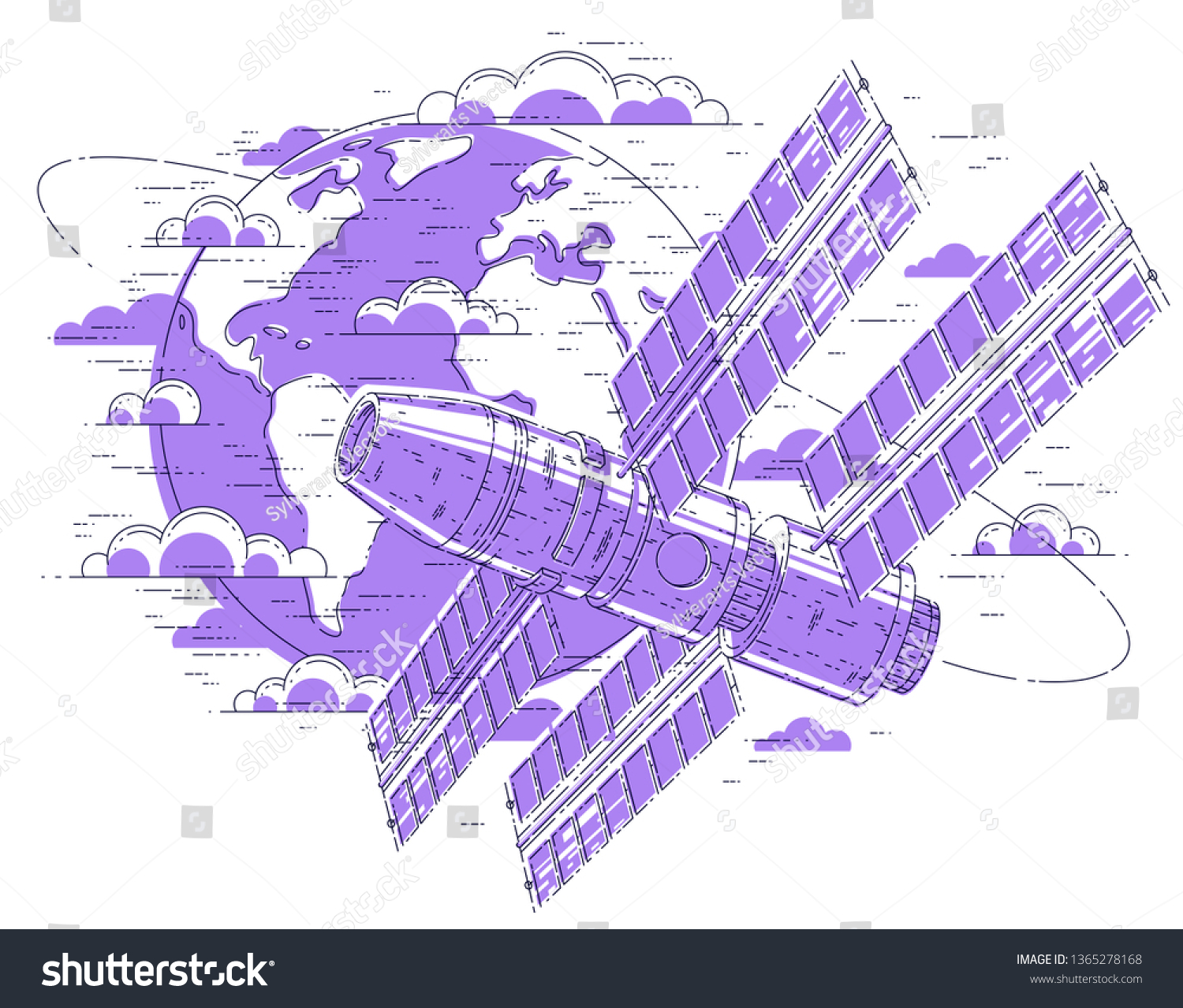 Space Station Flying Orbital Flight Around Stock Vector Royalty Free