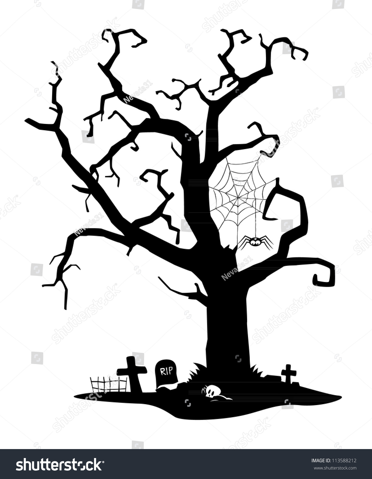 Spooky Black Silhouette Tree Near Cemetery Stock Vector Shutterstock