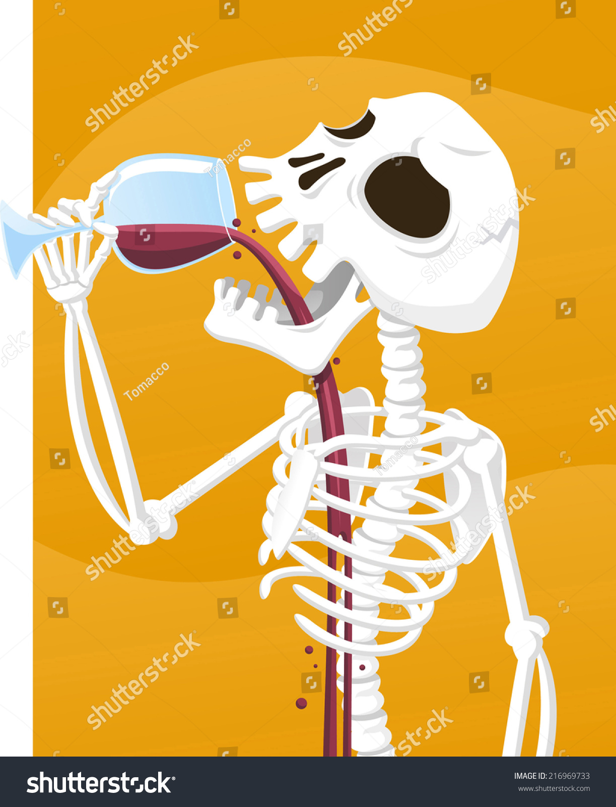 Spooky Skeleton Drinking Wine Cartoon Illustration Stock Vector