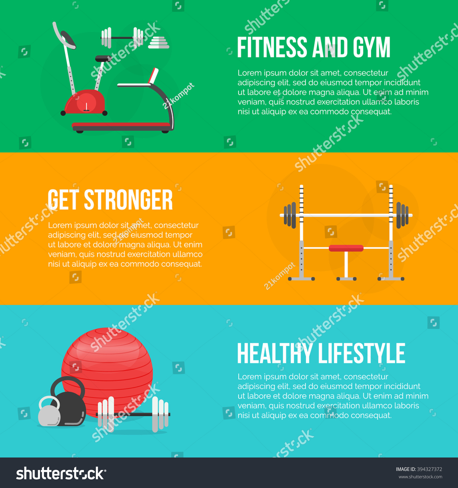 Sport Equipment Flat Icons Isolated. Gym Training, Bodybuilding And 