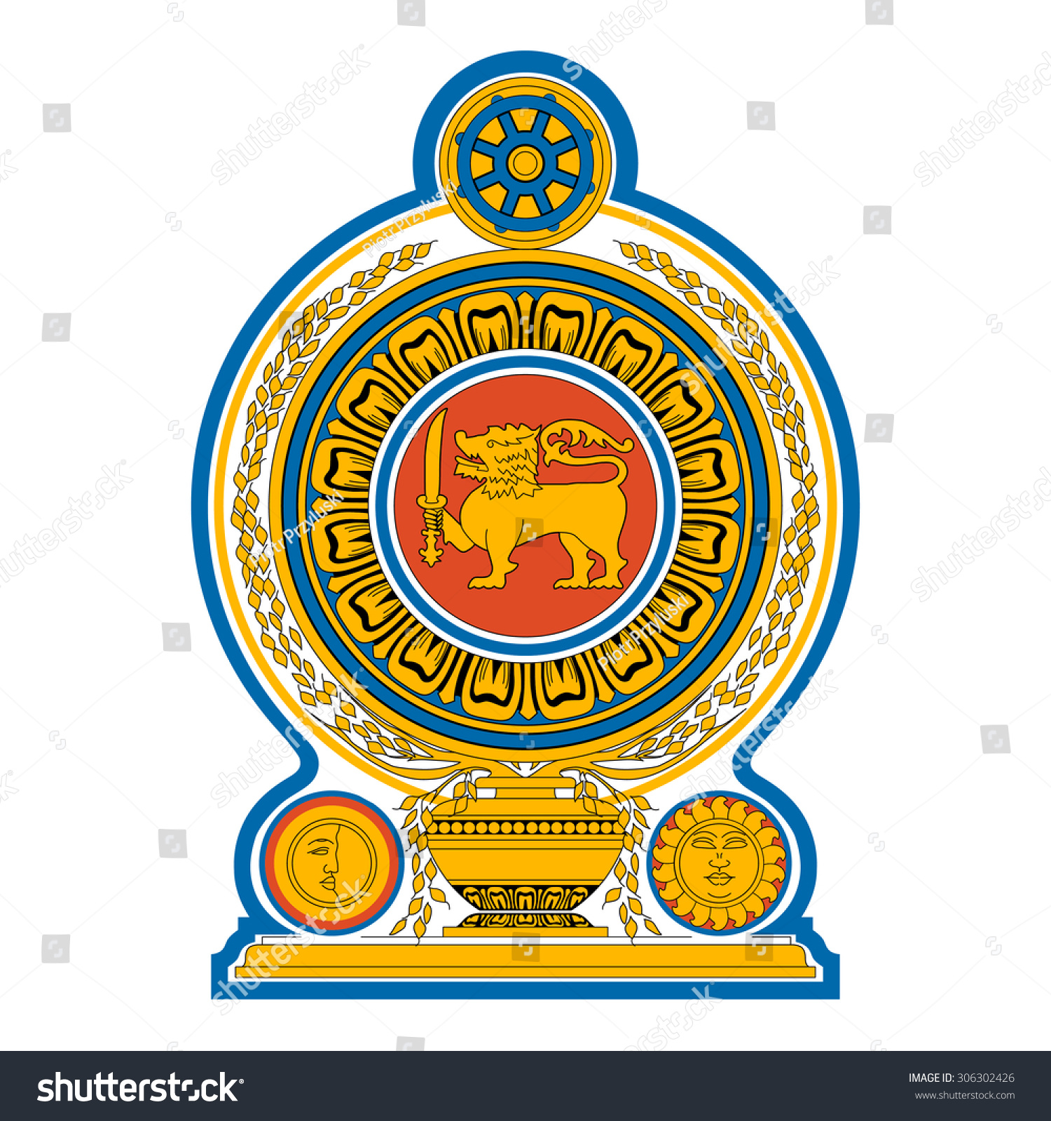 Sri Lanka Emblem National Coat Arms Stock Vector 306302426 - Shutterstock