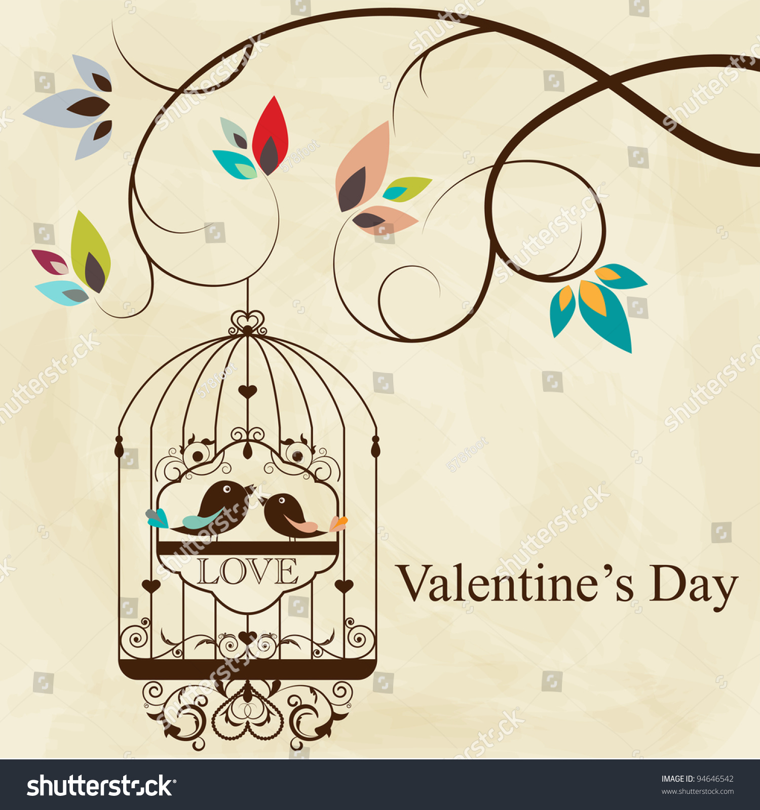 St. Valentine'S Day Greeting Card With Birds Stock Vector 94646542 : Shutterstock
