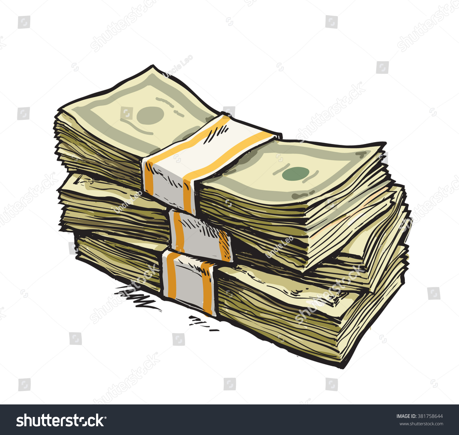 Stack Money Dollar Bills Hand Drawn 库存矢量图免版税381758644 Shutterstock