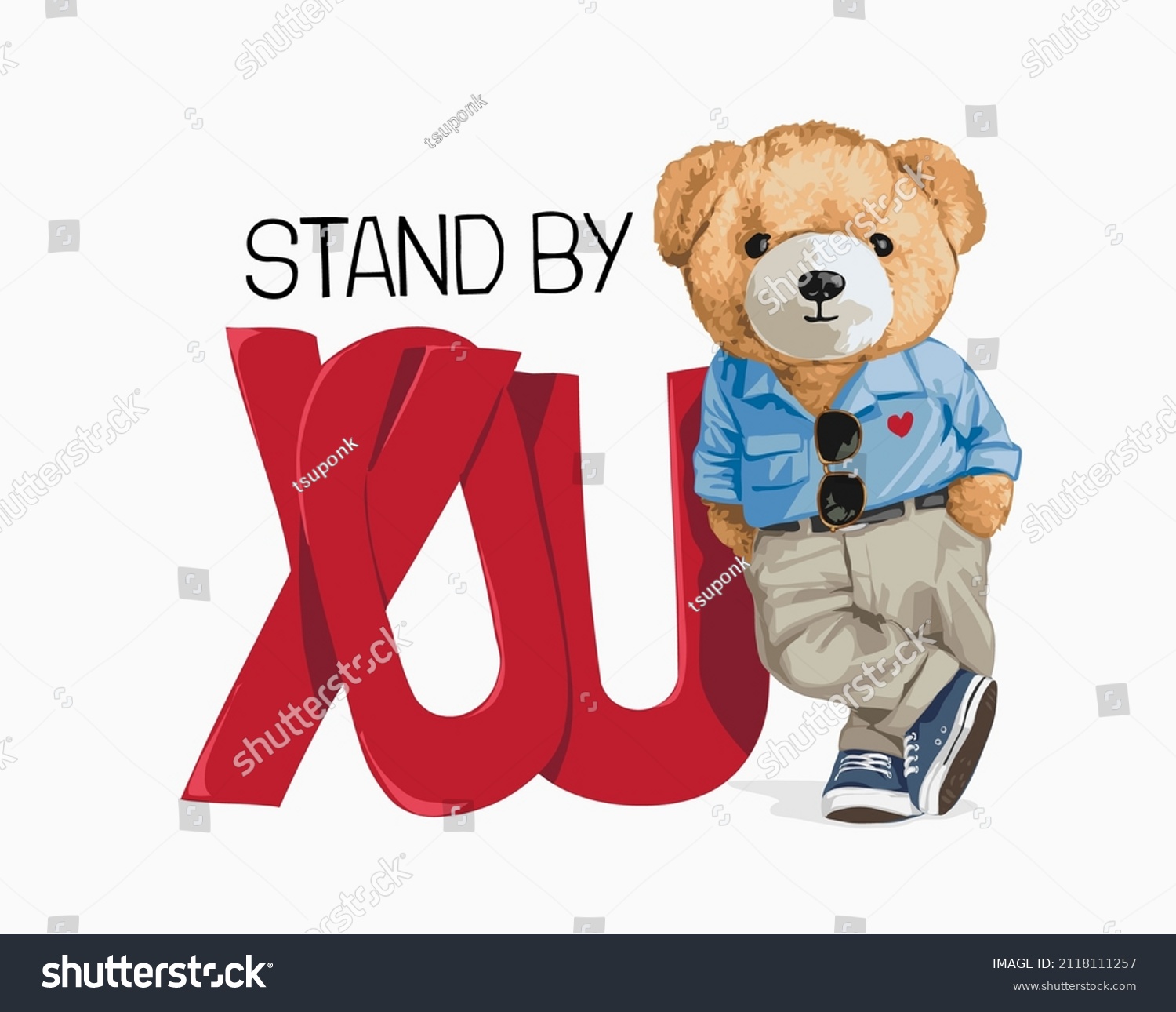 Stand By You Slogan Bear Doll Stock Vector Royalty Free 2118111257