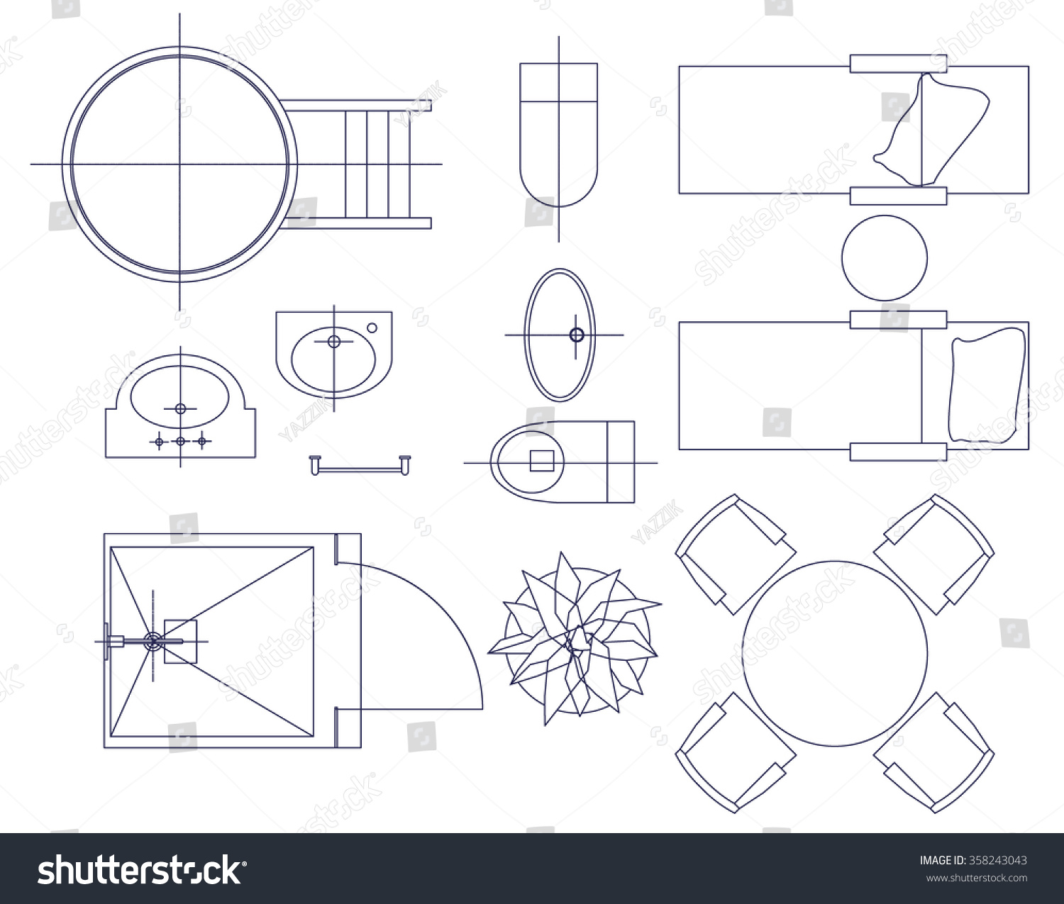 Standard Furniture Symbols Used In Architecture Plans Icons Set