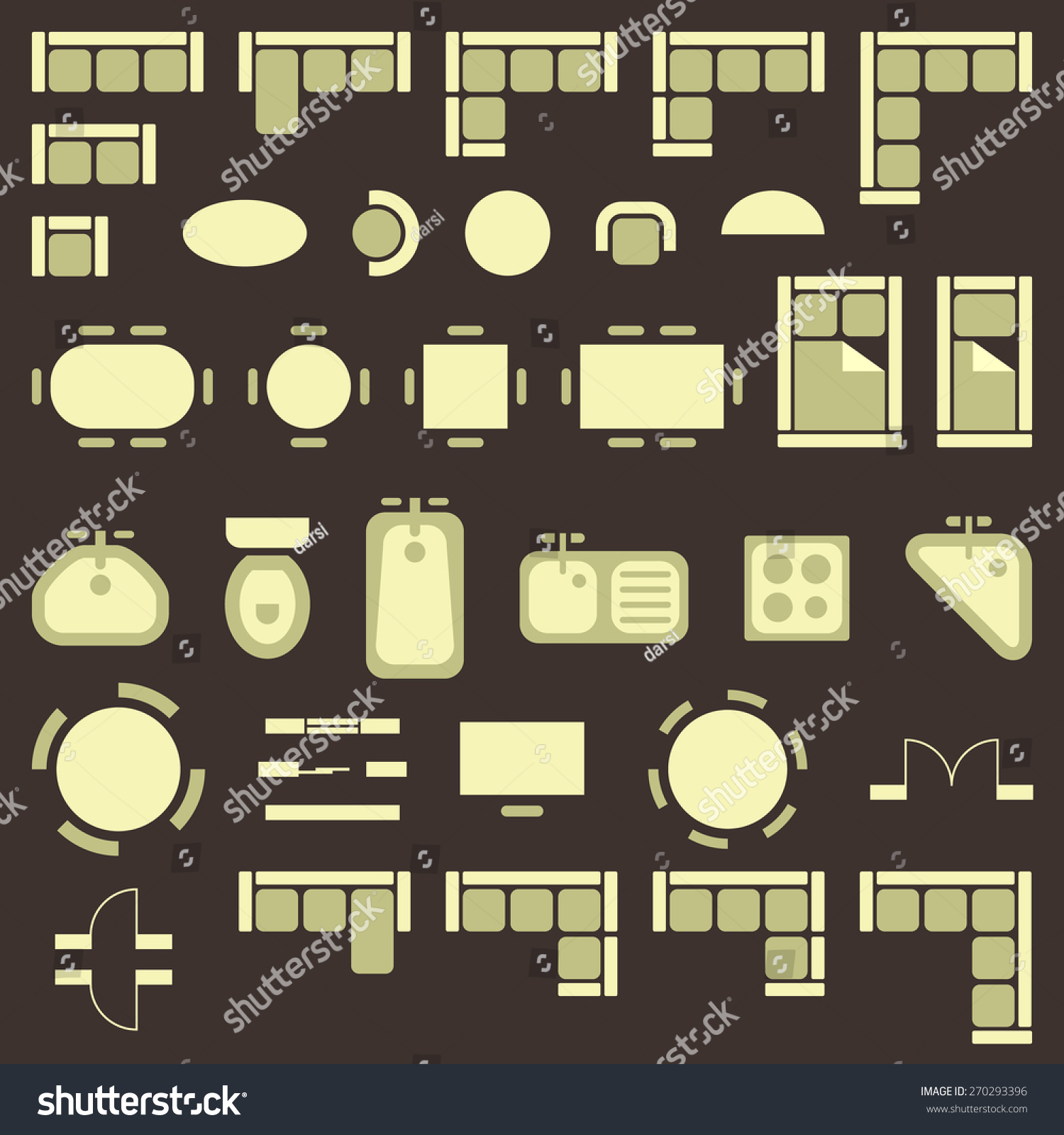 Standard Furniture Symbols Used In Architecture Plans Icons Set