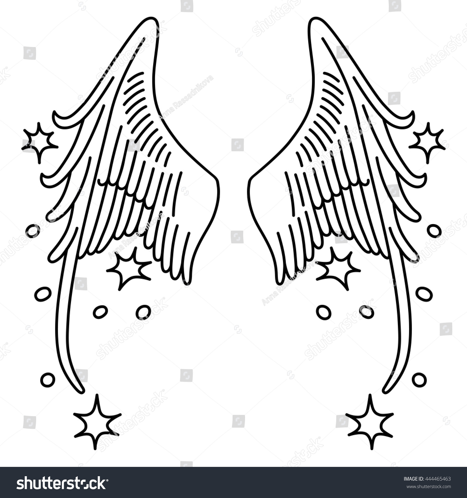 Starred Angel Wings Set Linear Silhouette Stock Vector Royalty Free