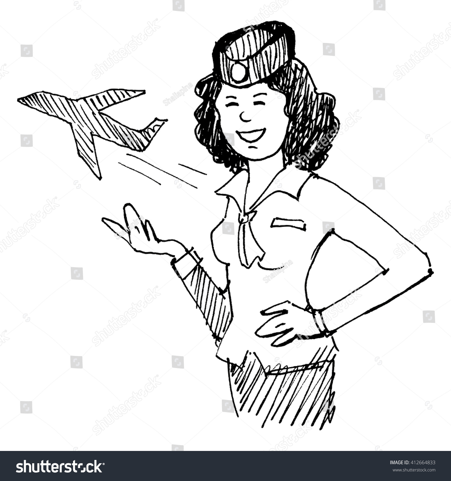 Stewardess. Sketch. Drawing By Hand Stock Vector Illustration 412664833