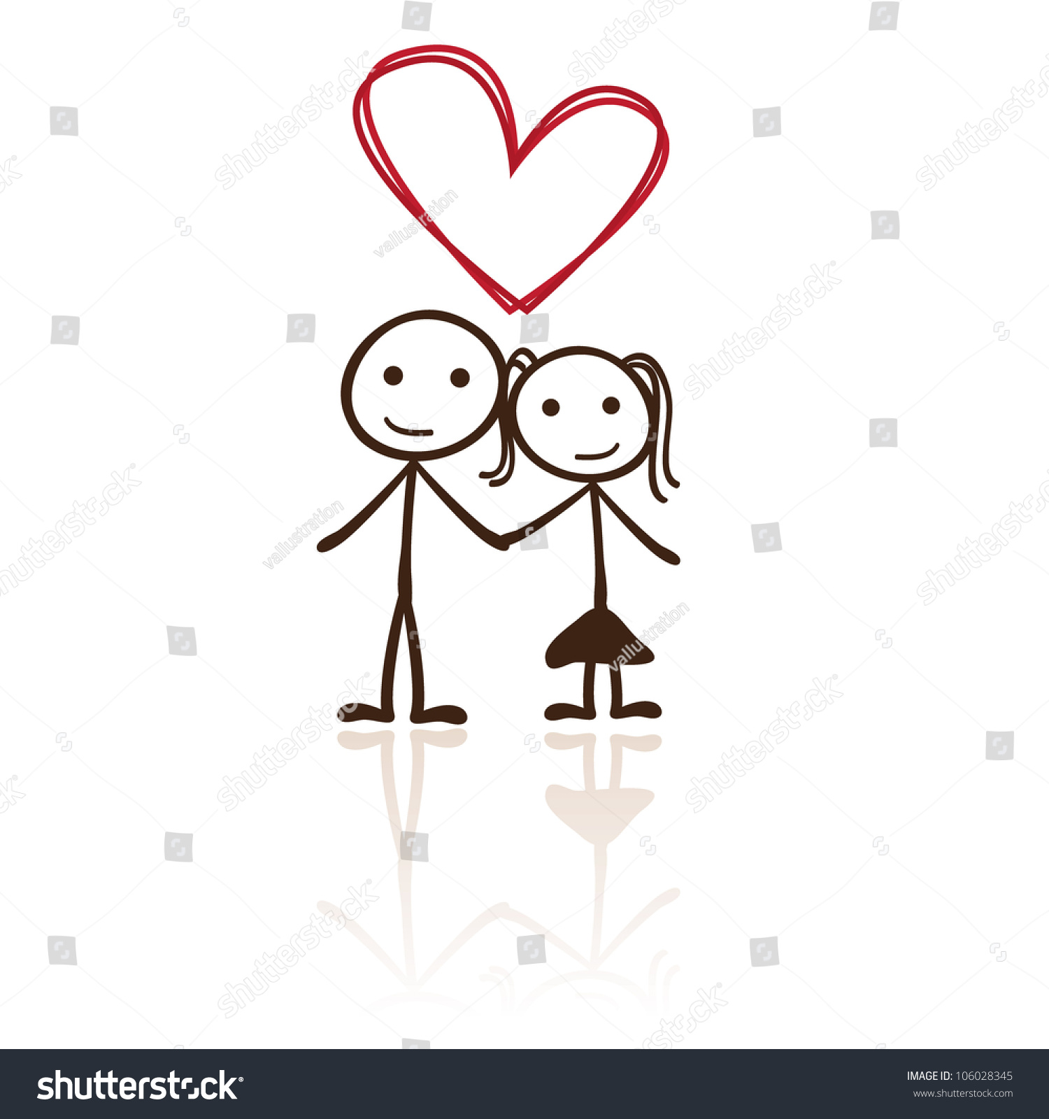 Stick Figure Couple With Heart Shaped Above Stock Vector Illustration 