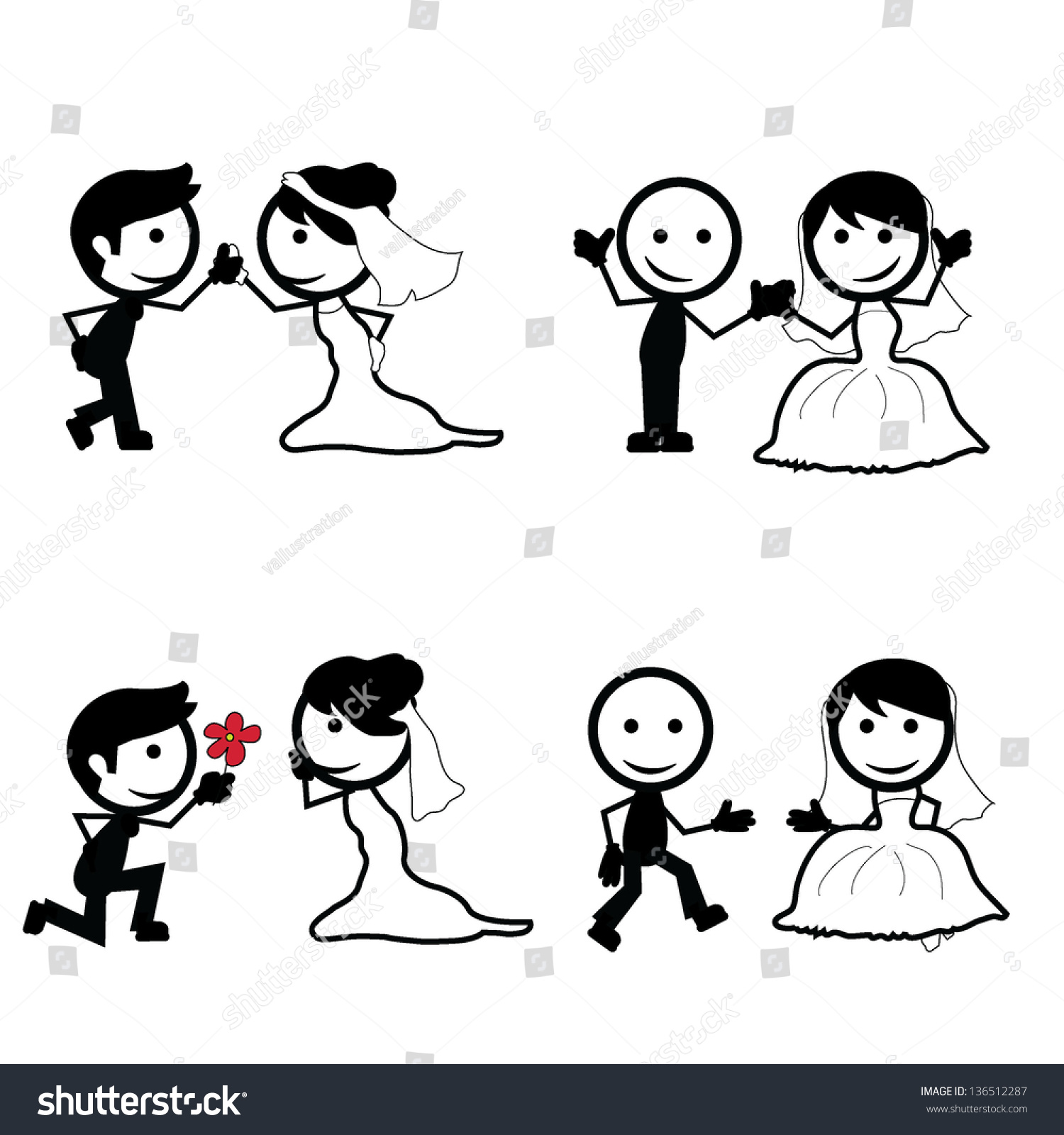 Stick Figure Wedding Couples With Different Pose Illustrazione Vettoriale Darchivio 136512287
