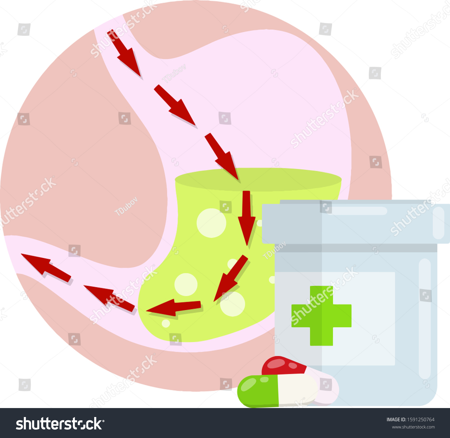 Stomach Pill Dissolving Drug Disease Human Stock Vector Royalty Free