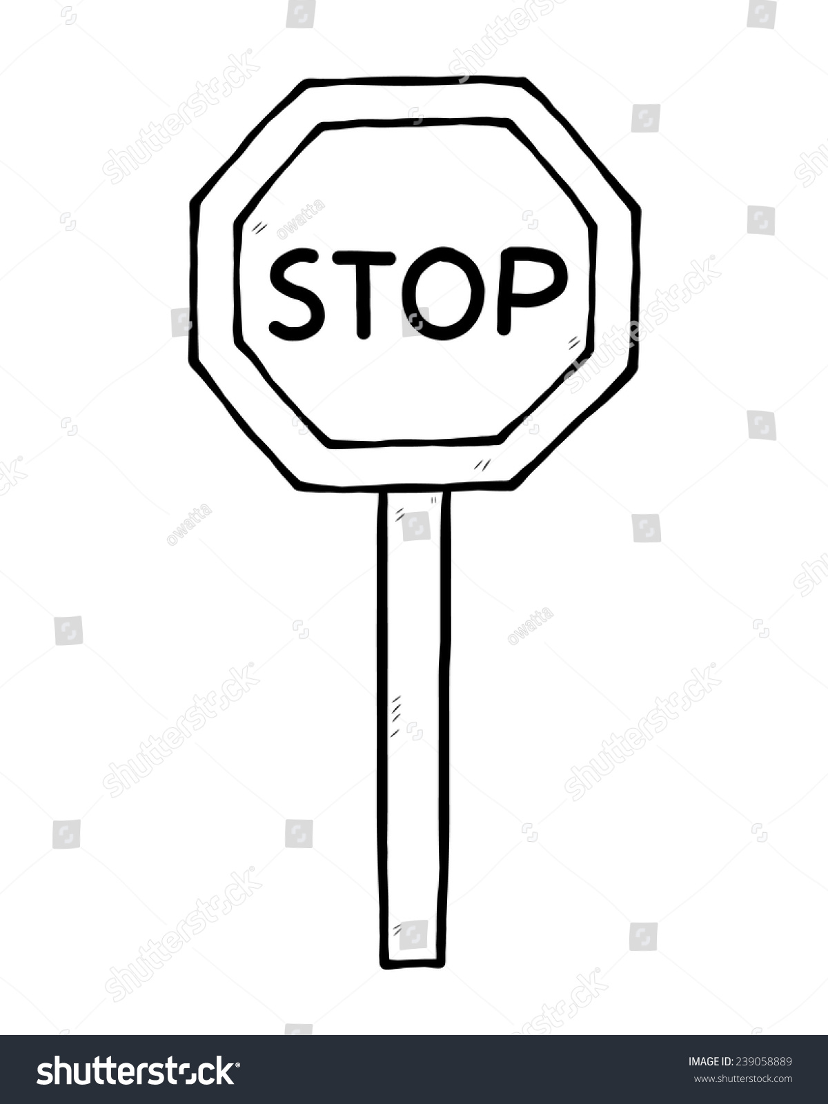 Stop Sign / Cartoon Vector And Illustration, Black And White, Hand