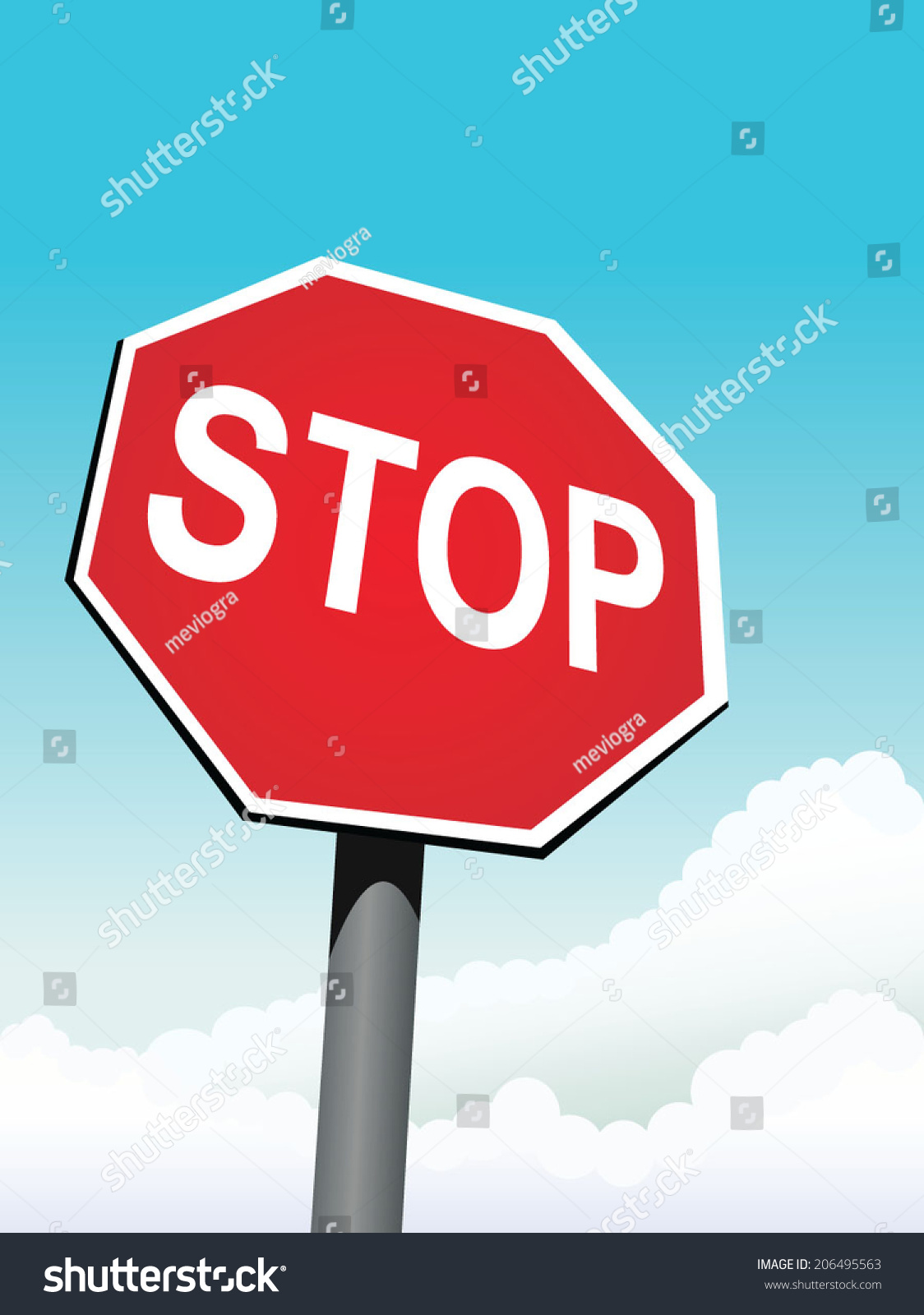 Stop Sign On Sky Background Vector Shutterstock