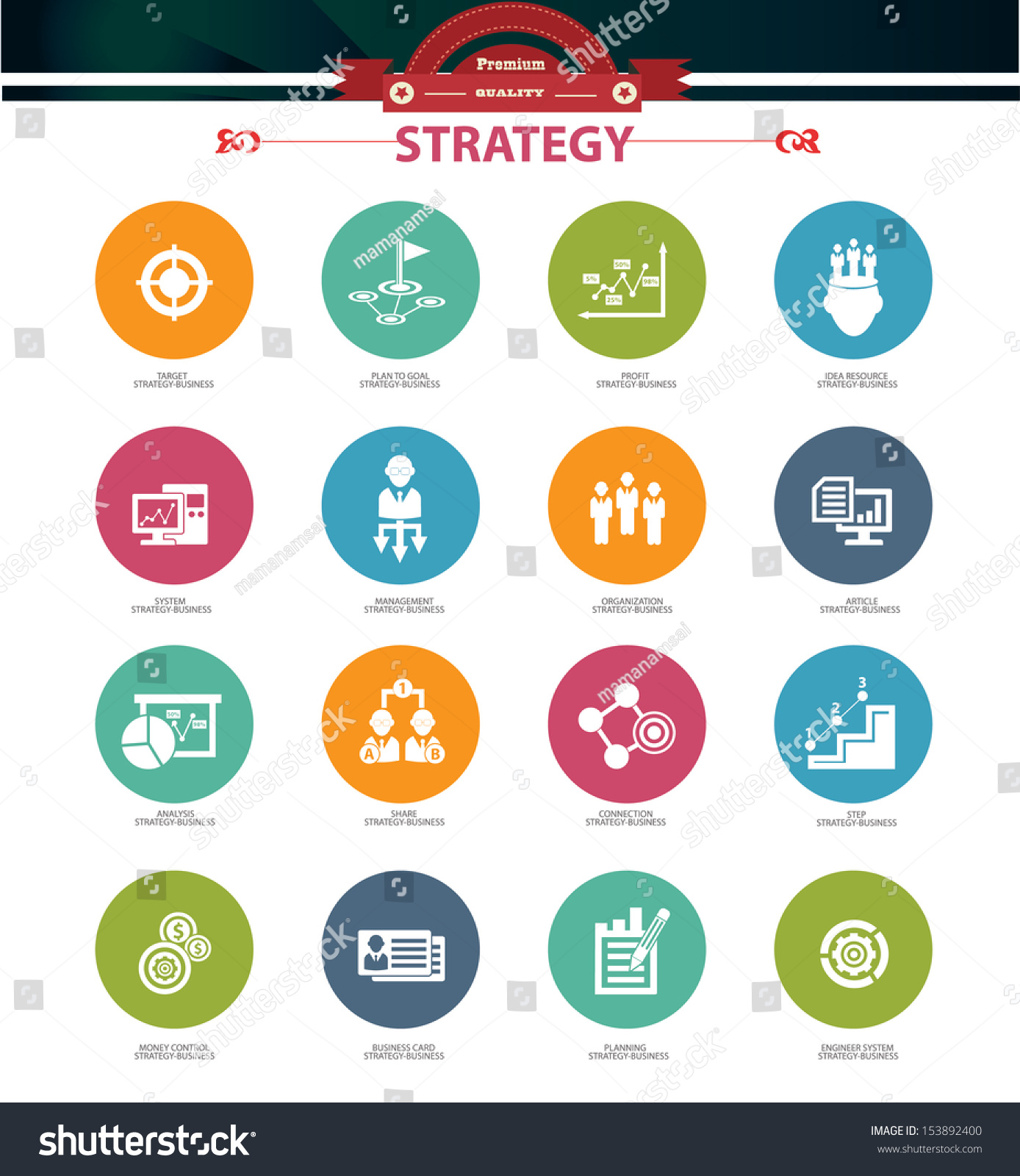 Strategy Business Concept Icons Colorful Version Vector