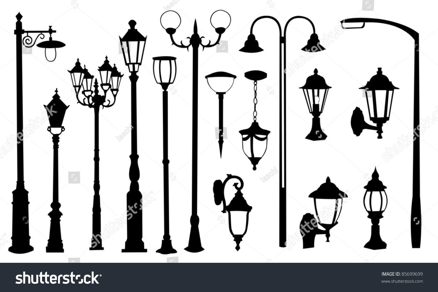 Street Light Silhouettes Stock Vector Illustration 85699699 : Shutterstock