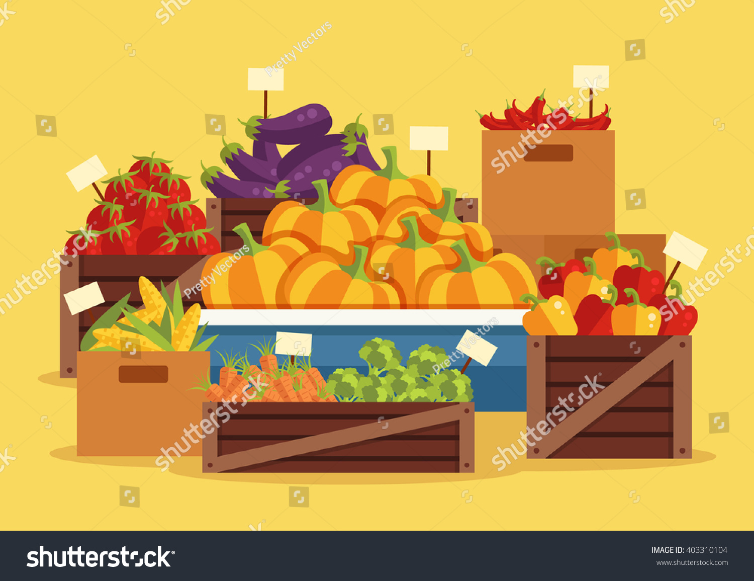 Street Vegetables Market. Vector Flat Cartoon Illustration - 403310104