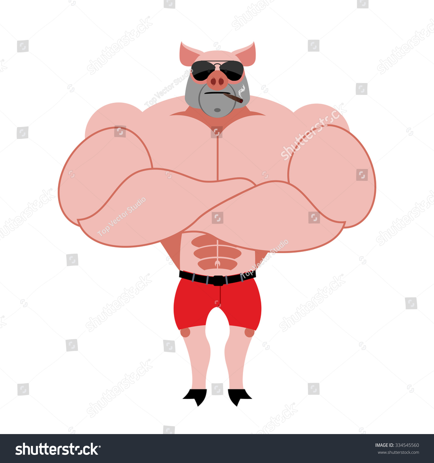 SEARCH AND BUY THIS PRODUCT Strong pig bodybuilder with huge muscles. Farm animal athlete