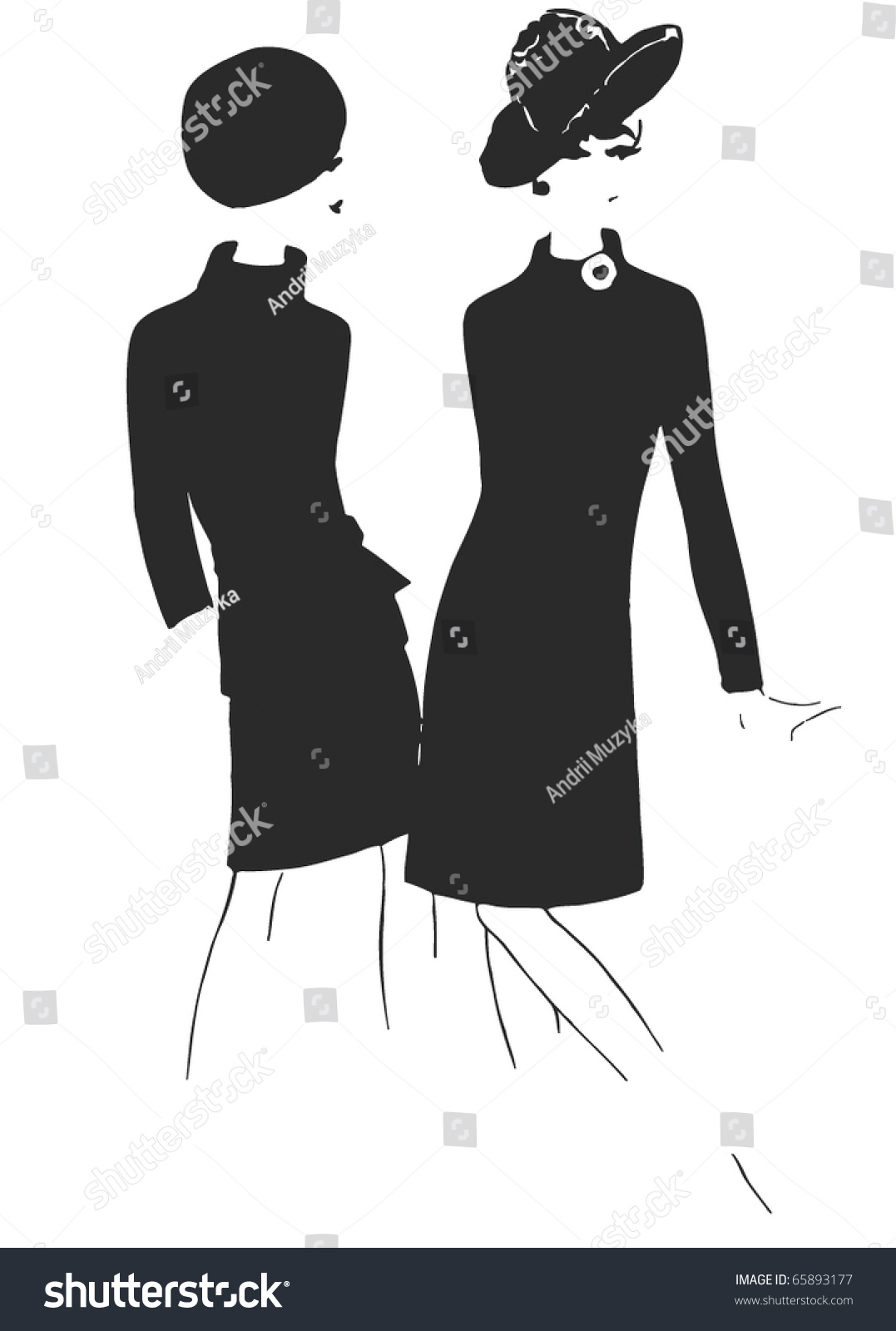 Stylish Fashion - 2 Vintage Fashion Silhouettes From 60s Stock Vector Illustration 65893177 