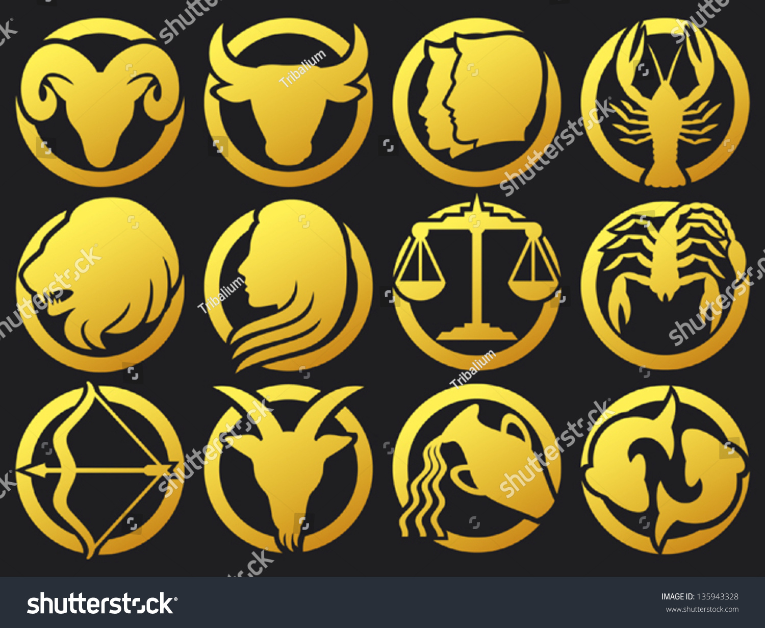 Stylized Icons Of Zodiac Signs Set (Horoscope Or Astrology Symbols ...