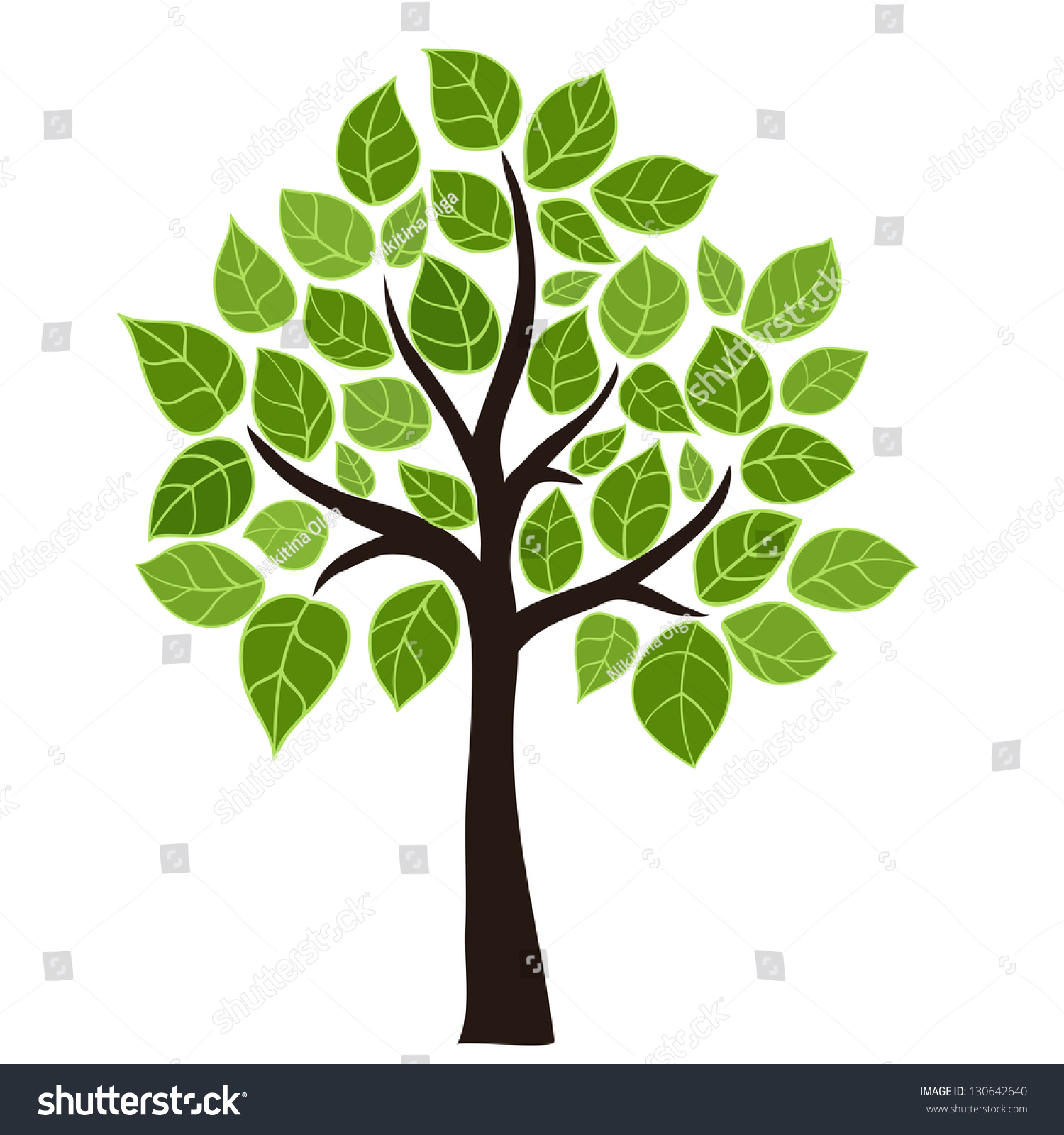 stylized vector tree with green leafs element design tree design