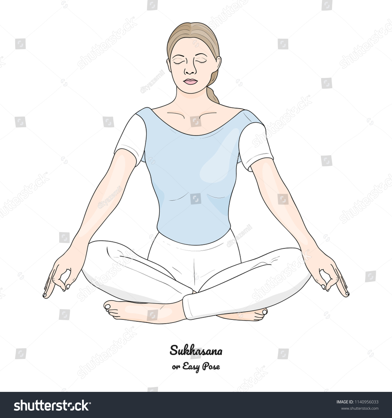 Sukhasana Easy Pose Gyan Mudra Yoga Stock Vector Royalty Free