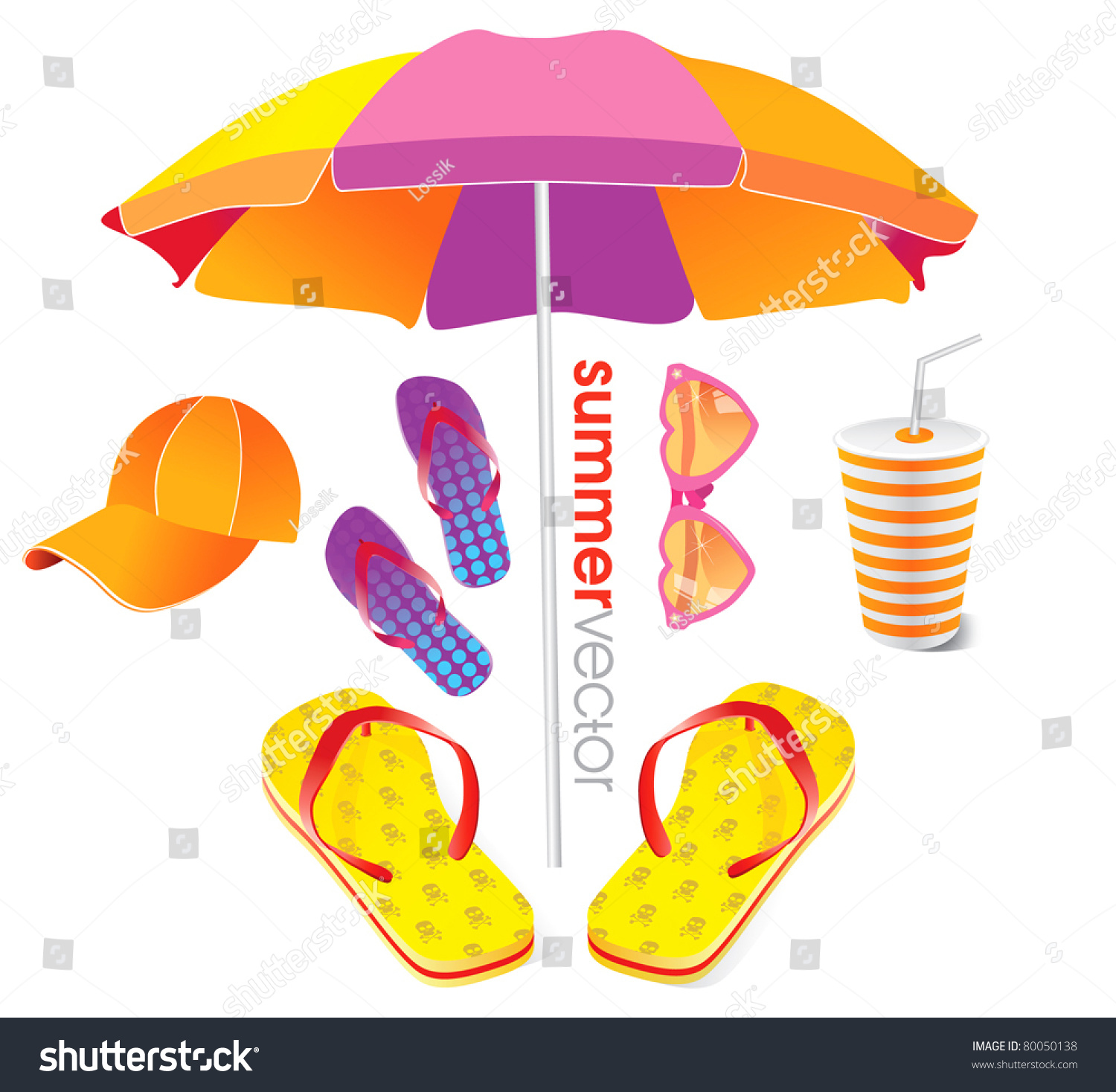Summer Beach Items Isolated On Withe Stock Vector ...