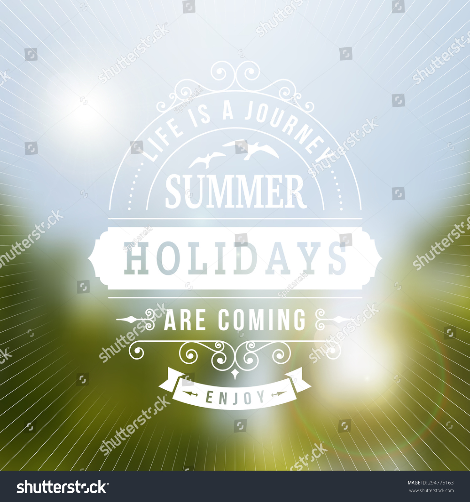 Summer Holidays Are Coming Typography Poster On Blurred Vector