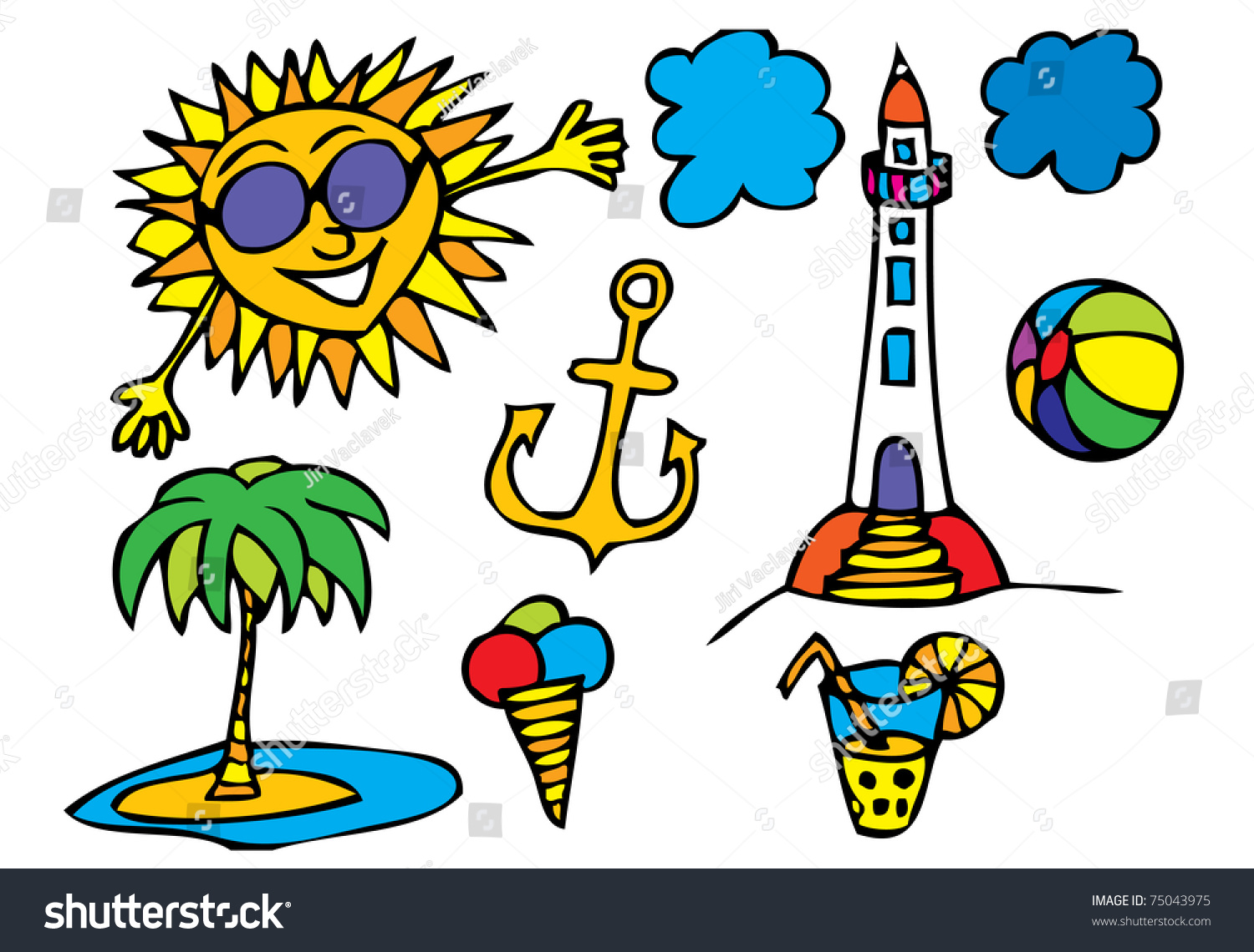 Symbols Of Summertime In America Summer Symbols Stock Vector Illustration 75043975