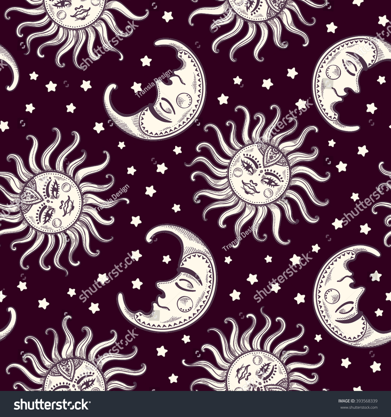 Sun Moon Vintage Vector Seamless Pattern Stock Vector 393568339