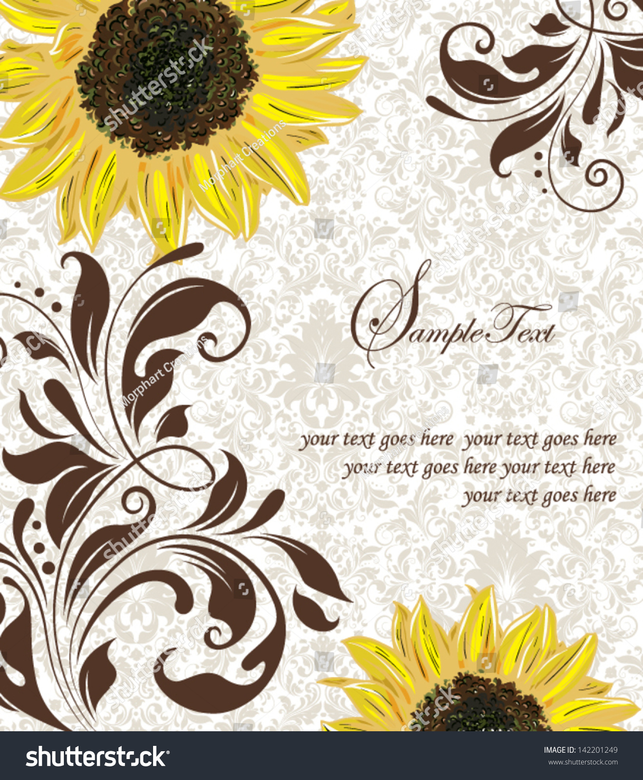 Download Sunflower Wedding Invitation. Brown And Yellow Stock ...