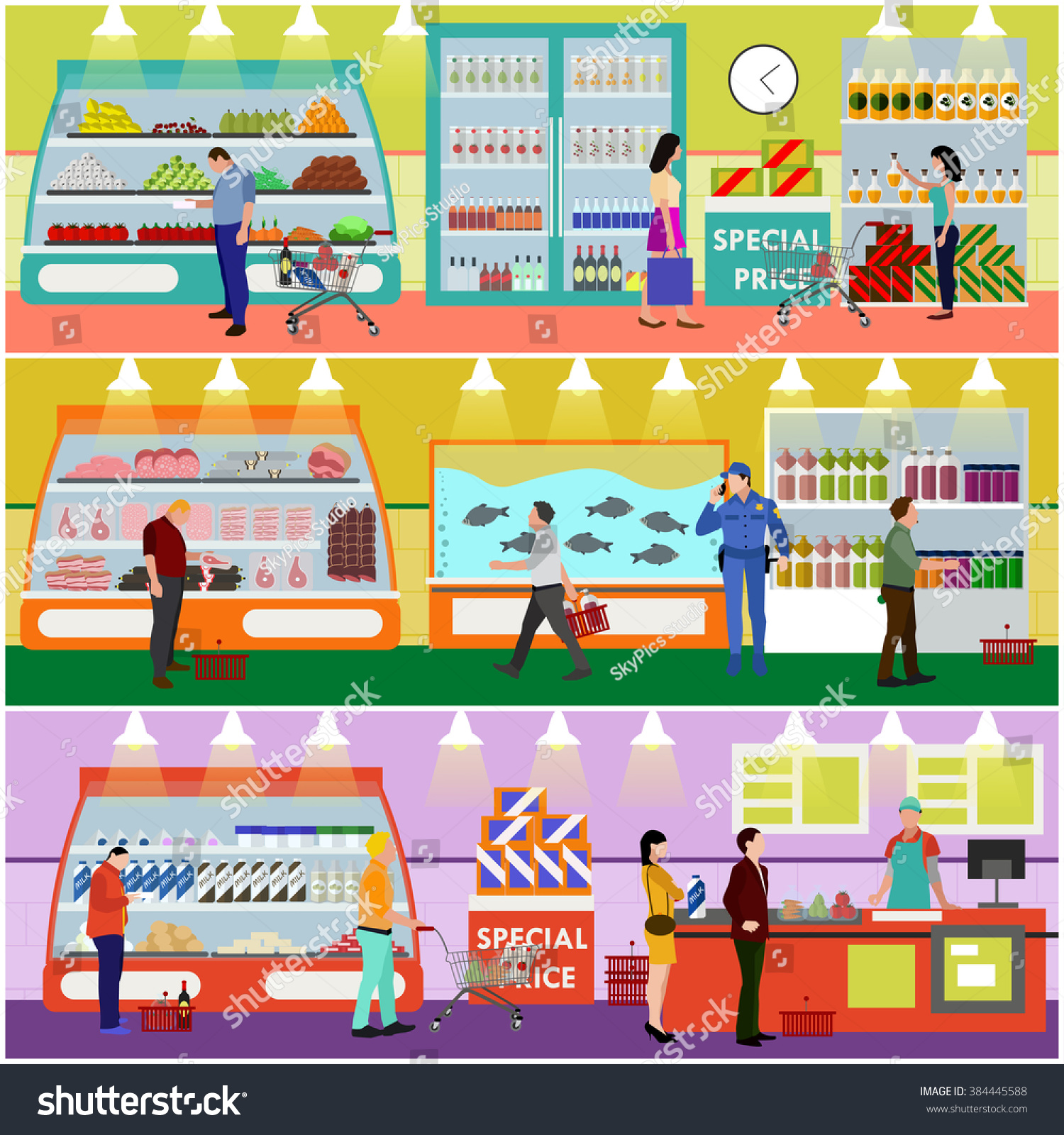 buy products supermarket interior vector illustration in flat style customers buy products in food buy products supermarket interior vector illustration in flat style customers buy products in food