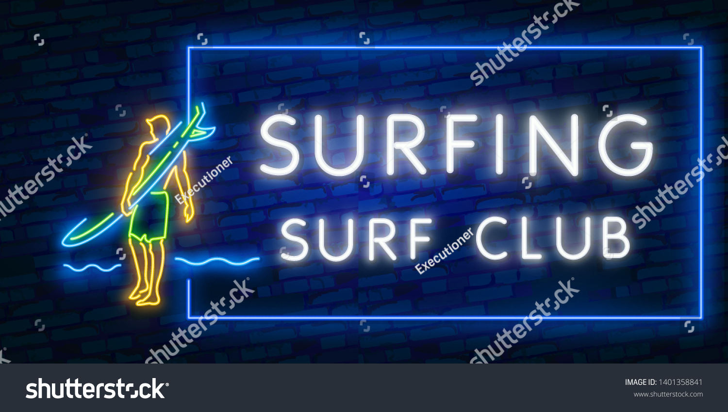 Surfing Poster Neon Style Glowing Sign Vector De Stock Libre De