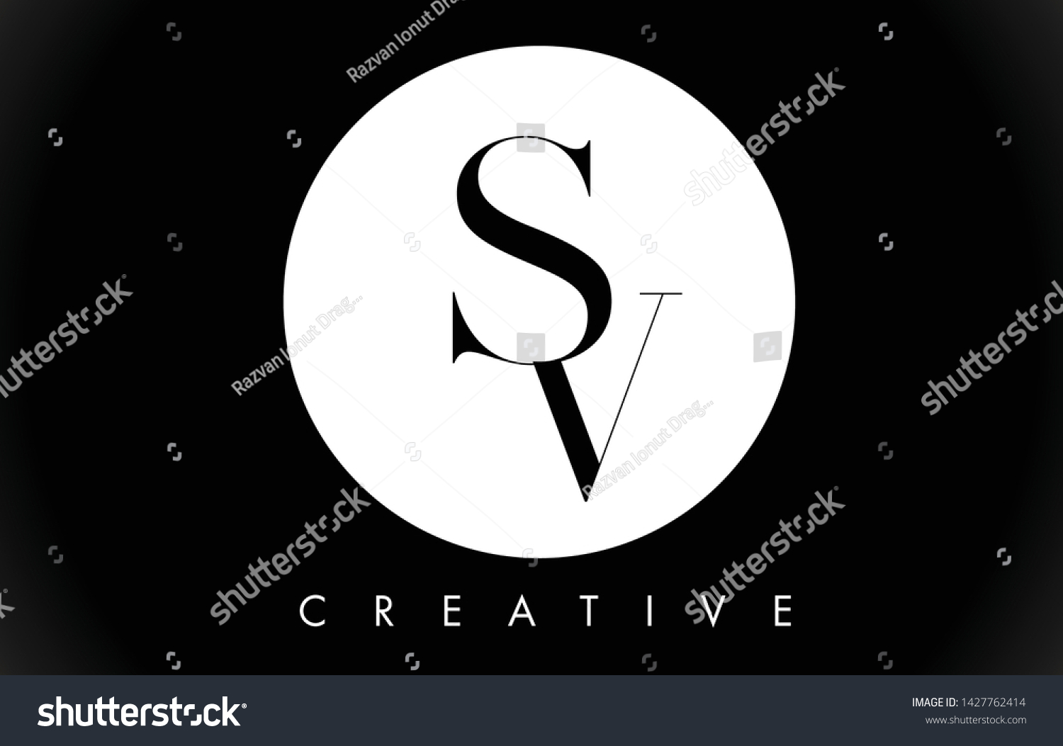 Sv Letter Design Logo Black White Stock Vector Royalty Free