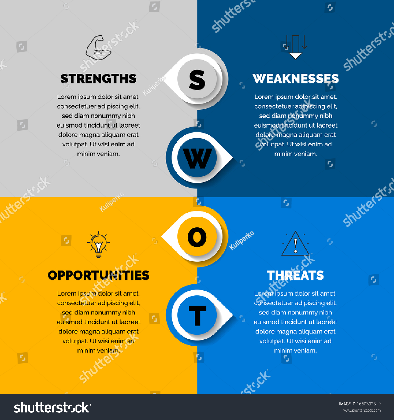 Vektor Stok Swot Analysis Infographic Four Steps Vector Tanpa Royalti