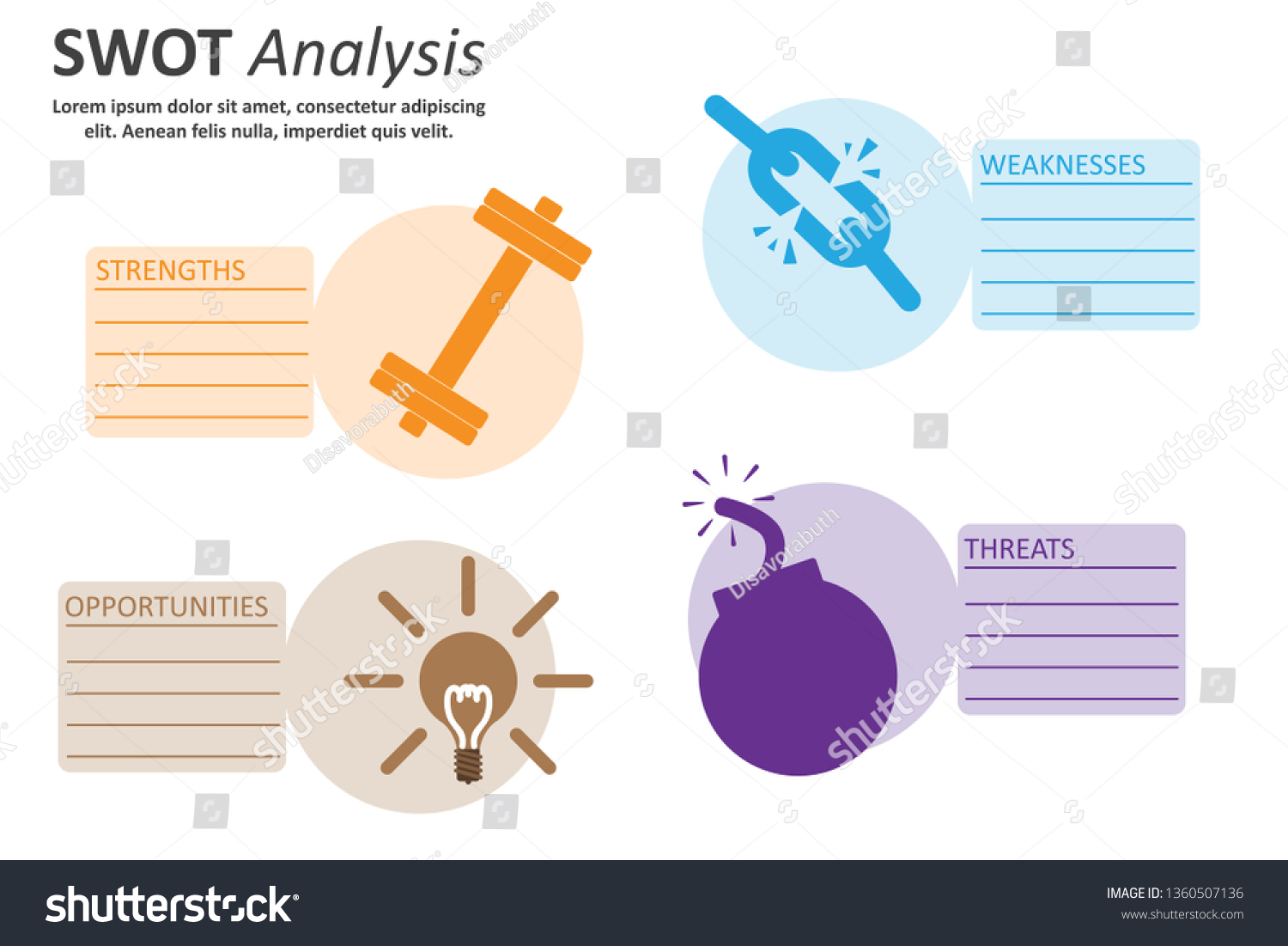 Swot Analysis Table Template Strength Weaknesses Stock Vector Royalty