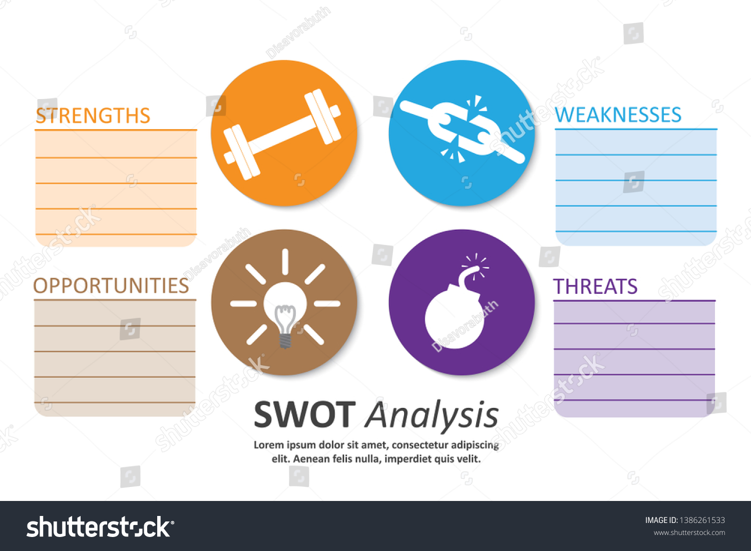 Swot Analysis Table Template Strength Weaknesses Stock Vector Royalty