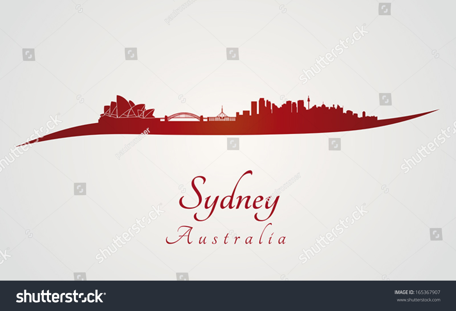 Sydney Skyline Red Gray Background Editable Stock Vector Royalty Free