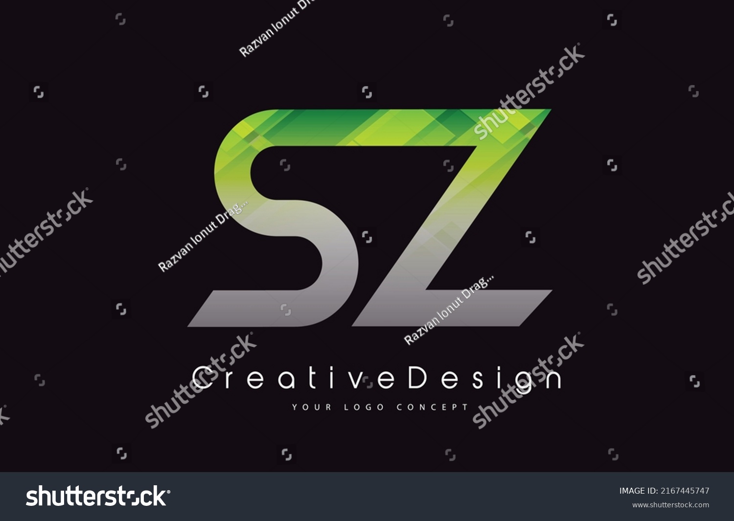 Sz Letter Logo Design Green Texture Stock Vector Royalty Free