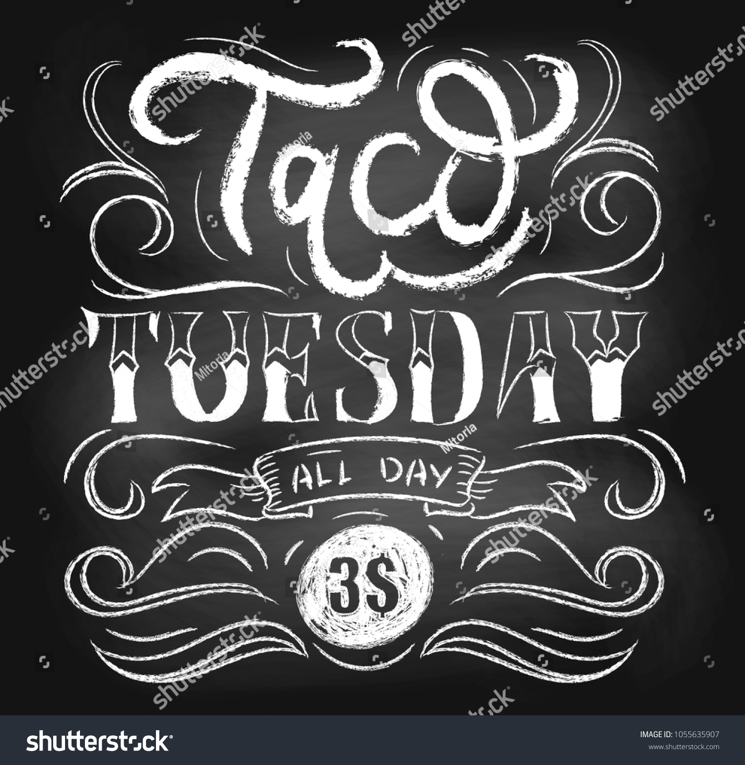 Taco Tuesday Retro Poster Lettering Flourishes Stock Vector Royalty