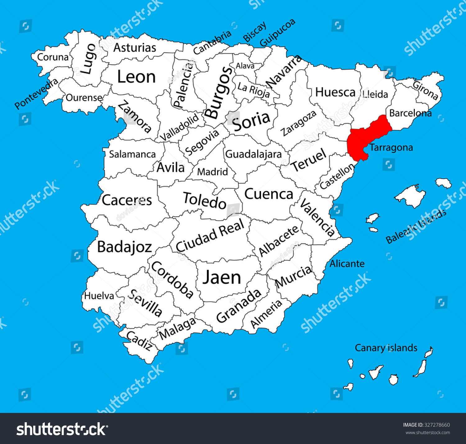 Tarragona Map Spain Province Vector Map Stock Vector Shutterstock