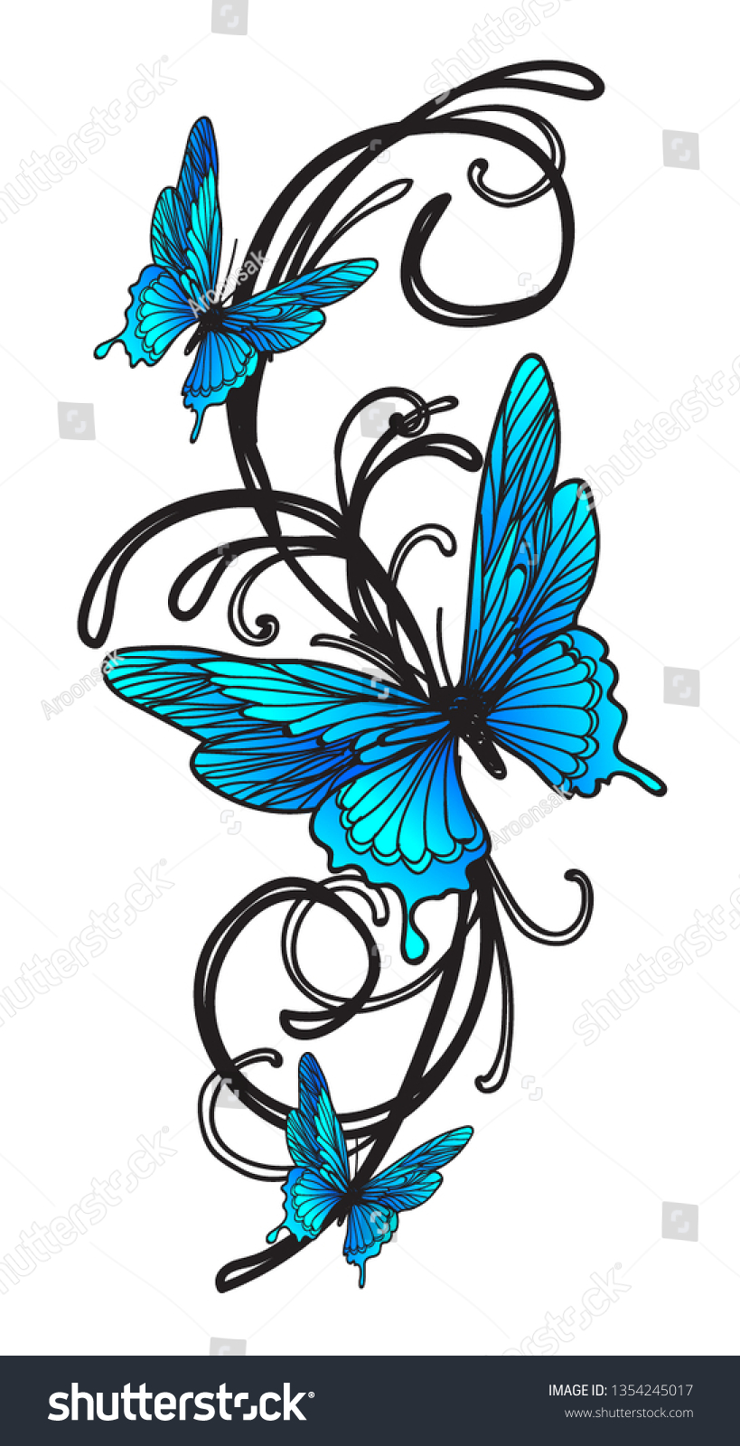 Tattoo Art Butterfly Hand Drawing Sketch Stock Vector Royalty Free