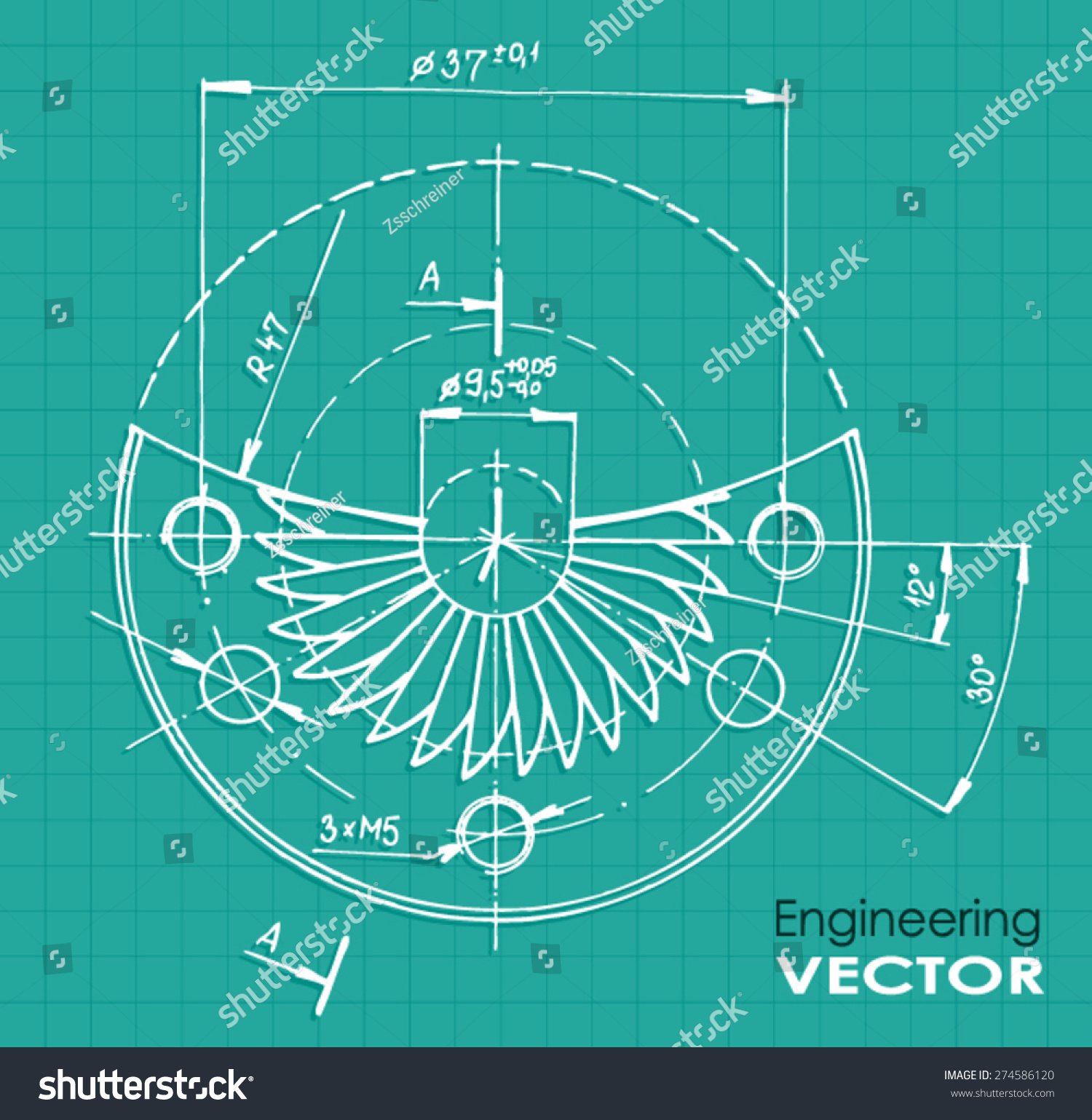 Technical Drawing Color Illustration Vector Stock Vector