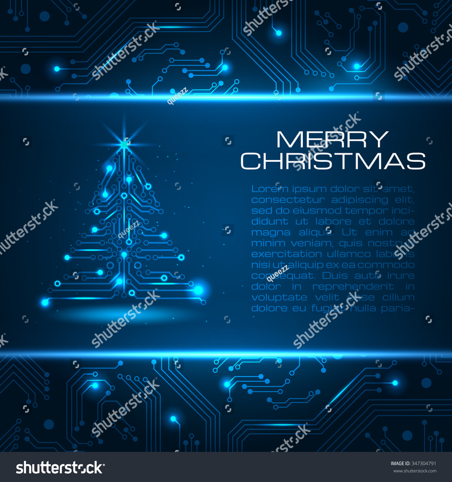 Technology Christmas Tree. New Year Background With Space For Your