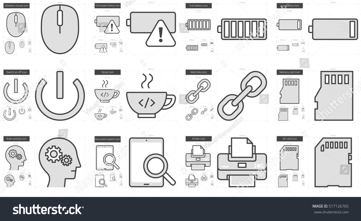 Technology Vector Line Icon Set Isolated Stock Vector Royalty Free