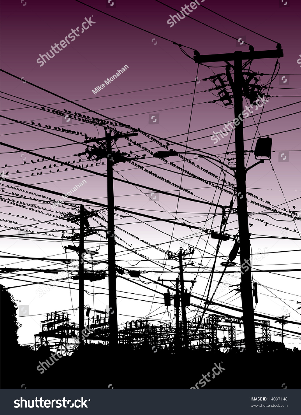 Telephone Poles Stock Vector Illustration 14097148 Shutterstock