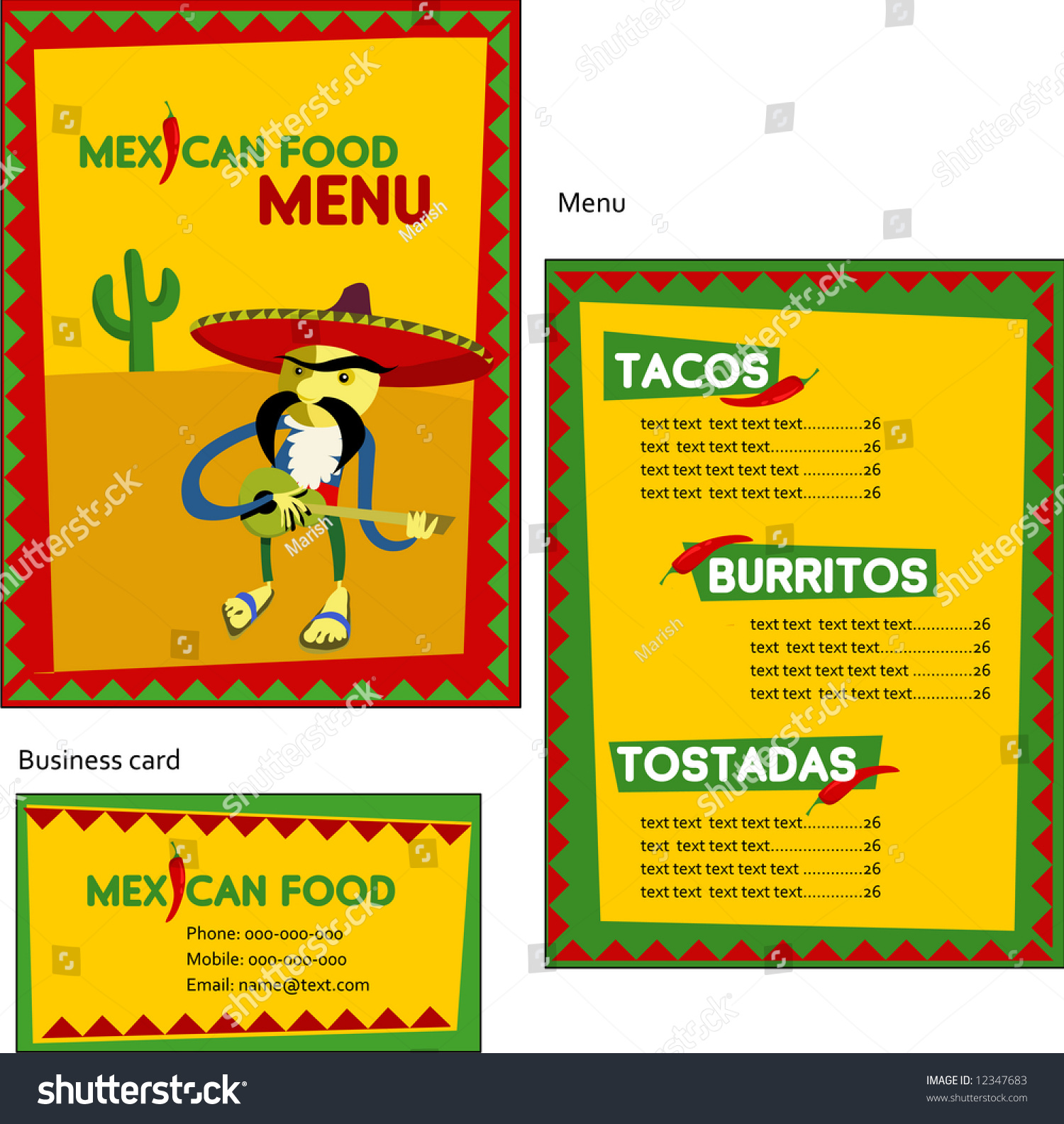 Template Designs Of Mexican Menu And Business Card For Coffee Shop And 